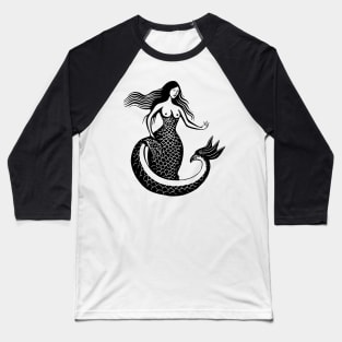 Woodcut Mermaid Baseball T-Shirt